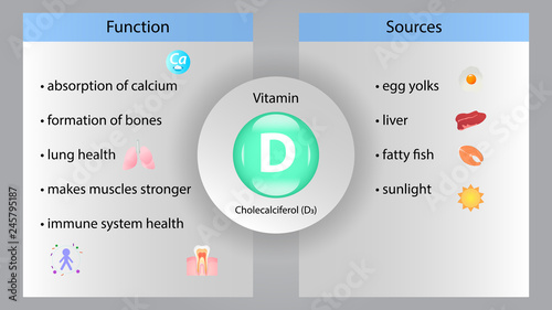 Vitamin D vector design. Vitamin D function and sources. Cholecalciferol D3
