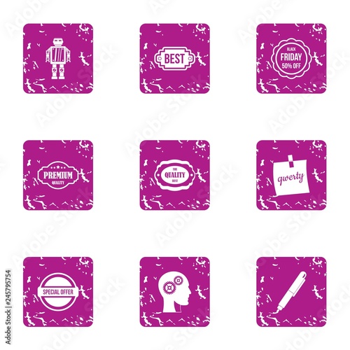 Discount rate icons set. Grunge set of 9 discount rate vector icons for web isolated on white background