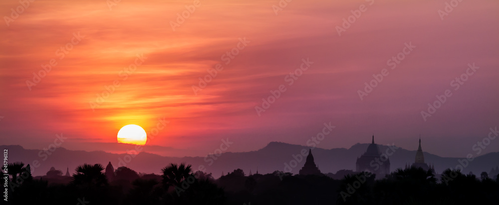 sunset over bagan myanmar burma
