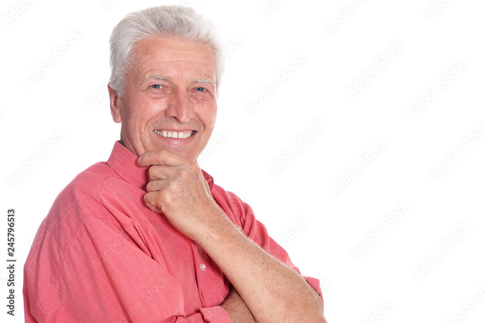 happy senior man in shirt on white background happy senior man in shirt on white background
