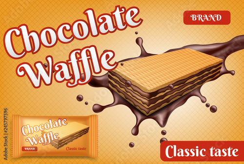Chocolate wafer on a yellow background. Vector illustration