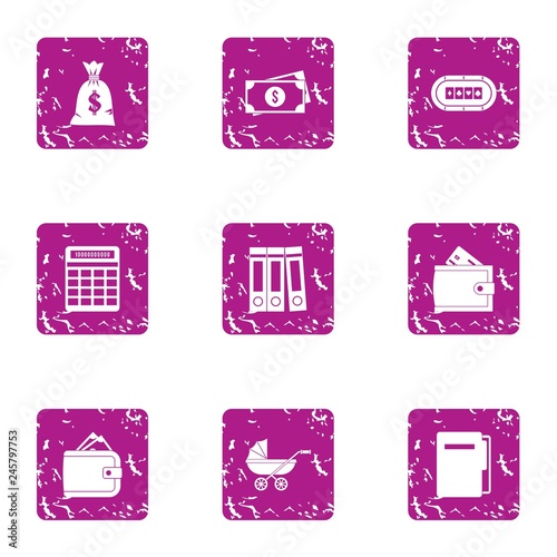 Stash icons set. Grunge set of 9 stash vector icons for web isolated on white background