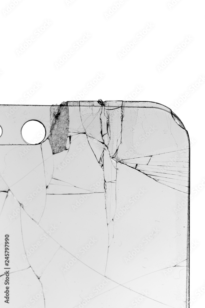 Fototapeta premium broken safety glass for smartphone on white background