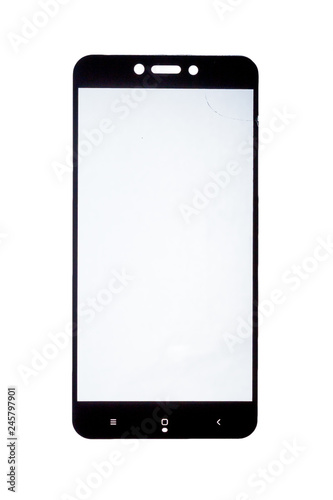 broken safety glass for smartphone on white background