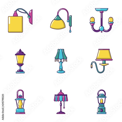 Wall lamp icons set. Cartoon set of 9 wall lamp vector icons for web isolated on white background