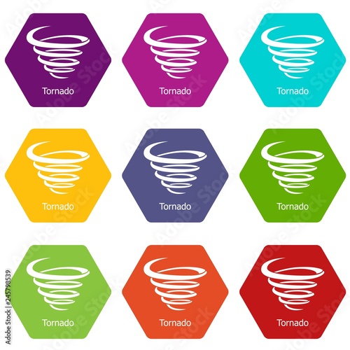 Tornado icons 9 set coloful isolated on white for web