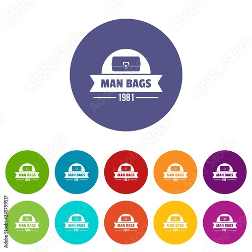 Man bags icons color set vector for any web design on white background