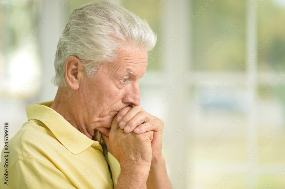 Close up portrait of thoughtful senior man Close up portrait of thoughtful senior man