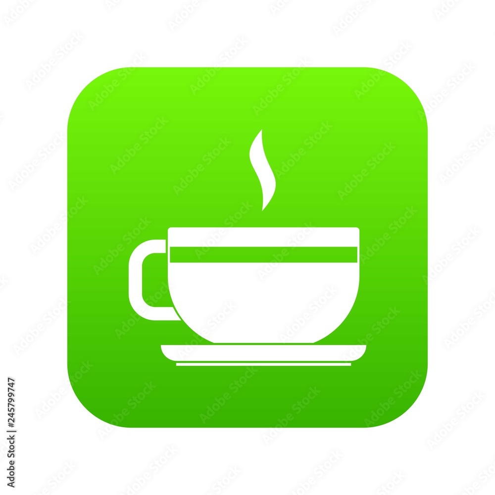 Tea cup and saucer icon digital green for any design isolated on white vector illustration Tea cup and saucer icon digital green for any design isolated on white vector illustration