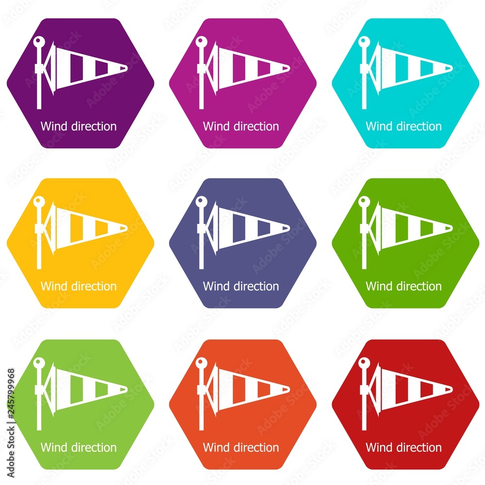 Wind direction icons 9 set coloful isolated on white for web Wind direction icons 9 set coloful isolated on white for web