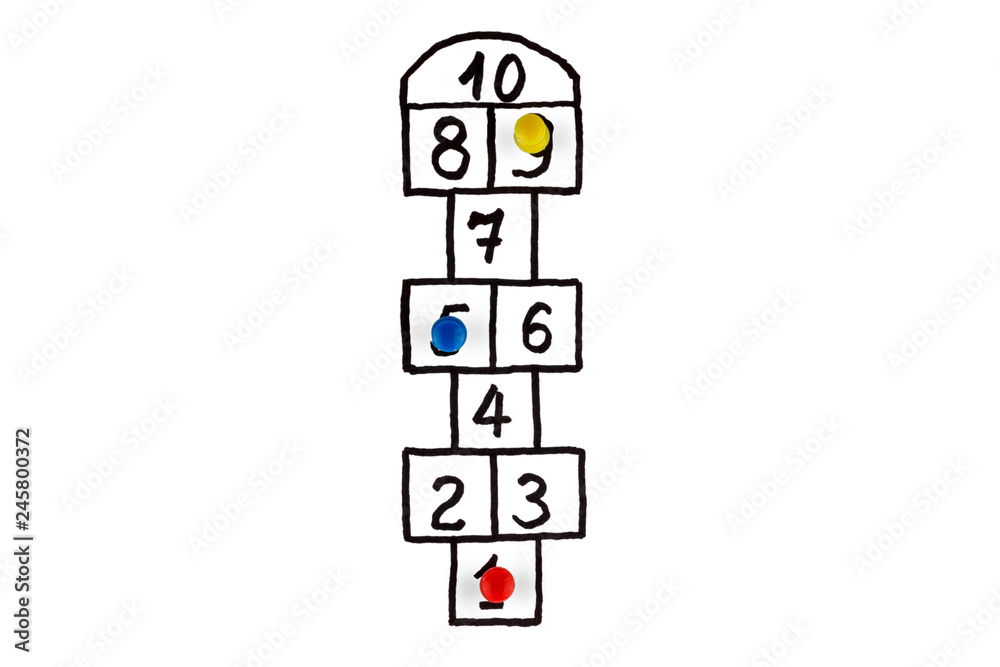 hopscotch game, figures depicting players in the rivalry process, isolate hopscotch game, figures depicting players in the rivalry process, isolate