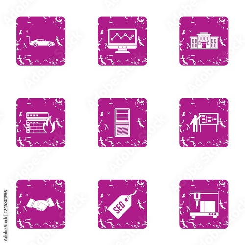 Commercial optimization icons set. Grunge set of 9 commercial optimization vector icons for web isolated on white background