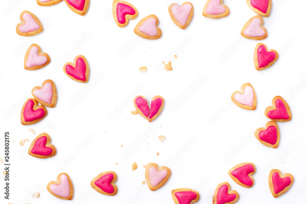 Broken heart shape cookie for Valentines Day on white background Broken heart shape cookie for Valentines Day on white background