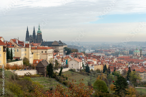 St. Vitus cathedral in Prague on a cloudy day in autumn