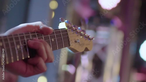 Playing Electric Guitar On a Stage Close Up