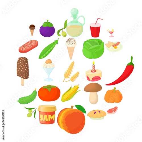 Tinned goods icons set. Cartoon set of 25 tinned goods vector icons for web isolated on white background
