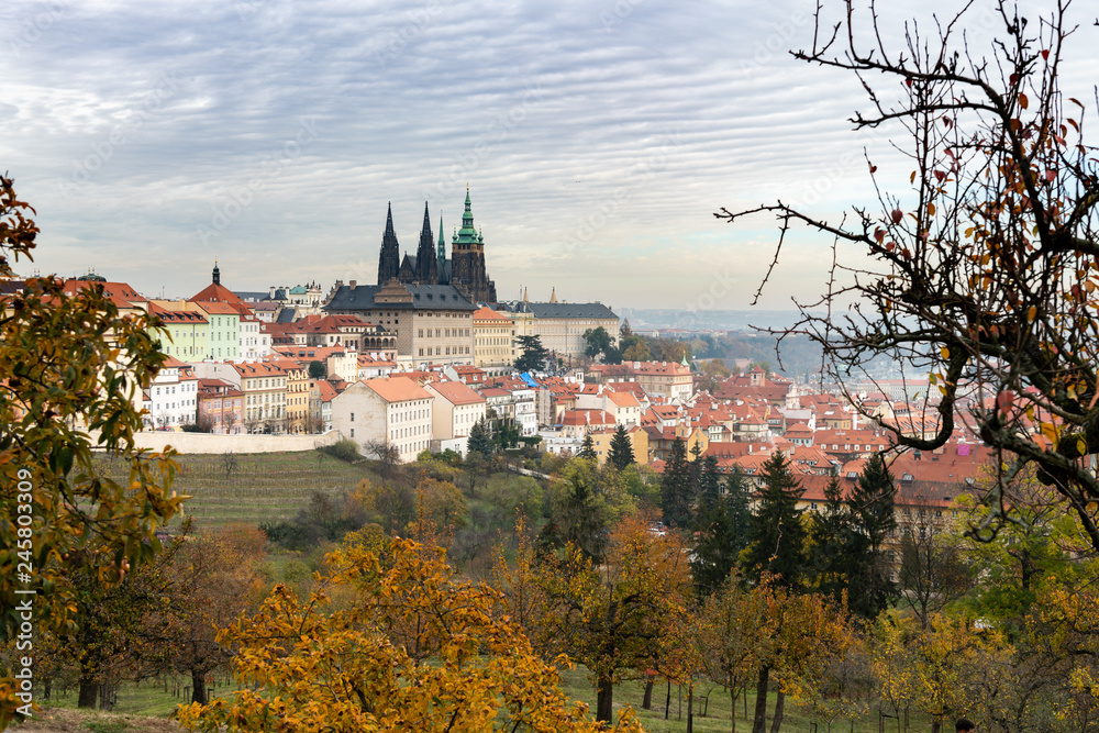 St. Vitus cathedral in Prague on a cloudy day in autumn
