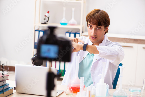 Chemist blogger recording video for his blog