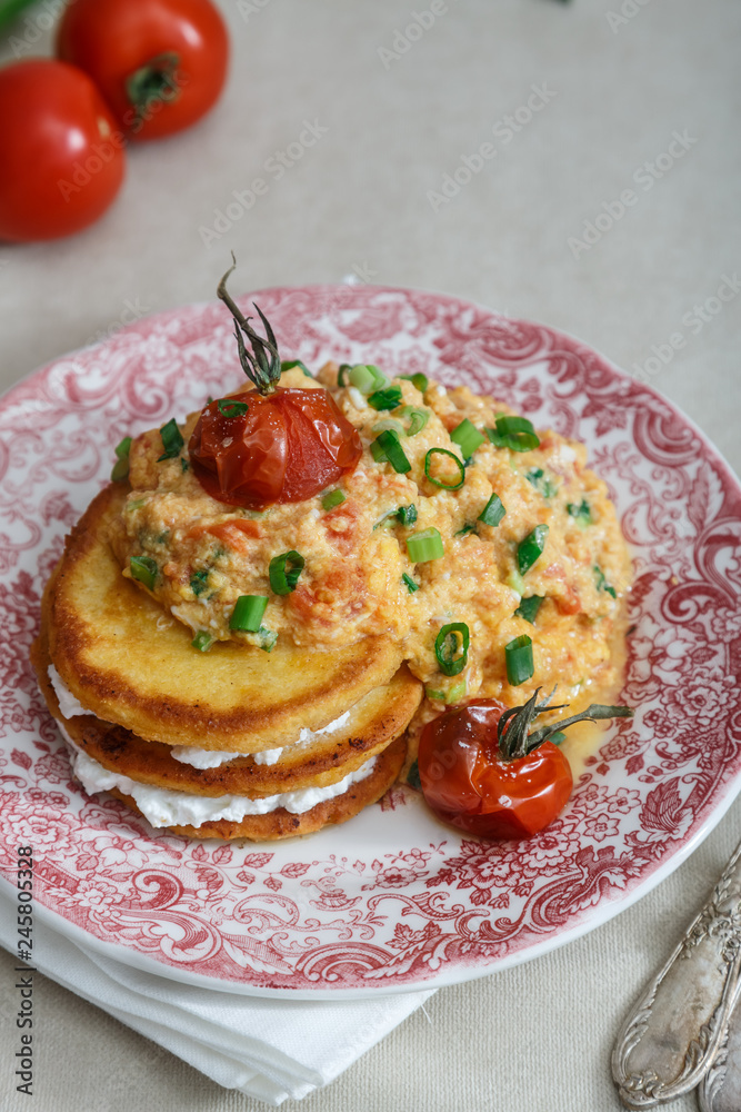 Colombian scrambled eggs huevos pericos with tomato and onion Colombian scrambled eggs huevos pericos with tomato and onion