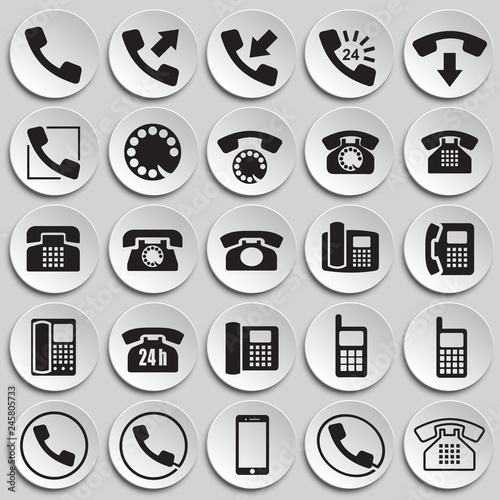Phone icons set on plates background for graphic and web design, Modern simple vector sign. Internet concept. Trendy symbol for website design web button or mobile app