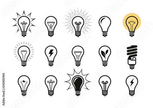 Lightbulb icon set. Light bulb, electricity, energy symbol or label. Vector illustration photo