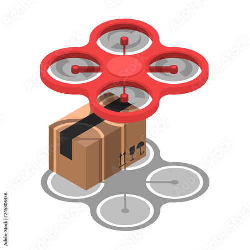 Fast delivery parcel package using drone isometric