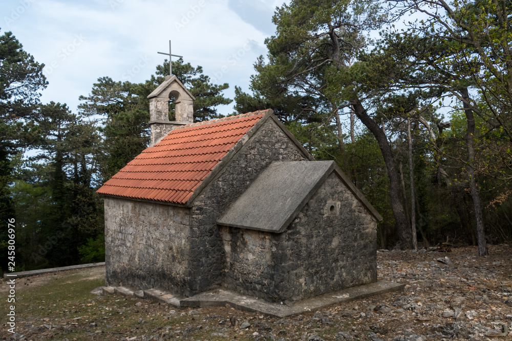 Small christian chapel between Merag and Cres on a sunny day in spring