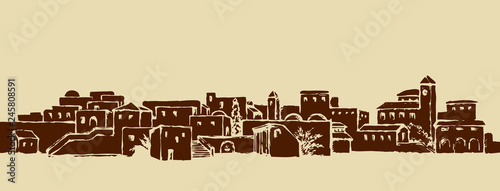 Leinwand Poster City in a desert. Vector drawing