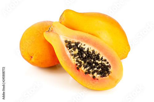 ripe cut papaya isolated on a white background