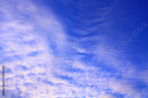 Beautiful cirrus clouds and blue sky. Background. Landscape.
