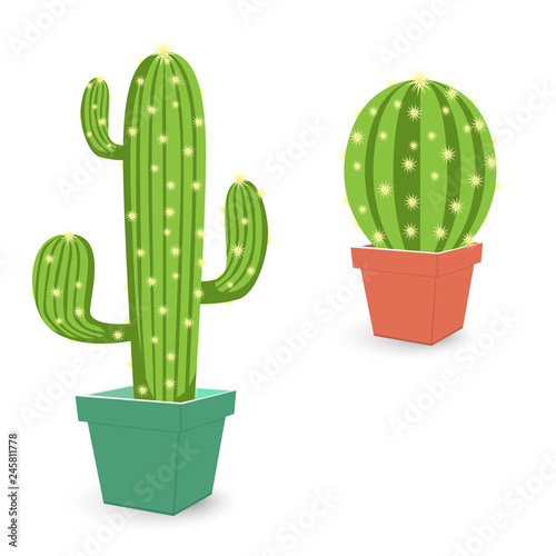 Cactus icon in a pot. Gardening plant icon - plant symbol isolated, plant illustration - Vector. Pot for flowerpots