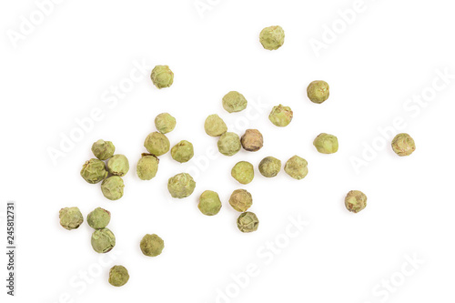 dried green peppercorns isolated on white background. Top view. Flat lay
