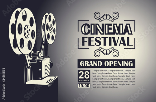 cinema poster with retro film projector background