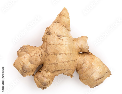 fresh Ginger root isolated on white background. Top view. Flat lay