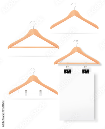 Wood hangers set. Vector illustration isolated on white background. EPS10.