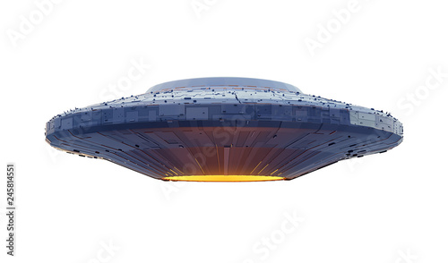 Photo UFO, alien spaceship with extraterrestrial visitors, flying saucer (3d space ren