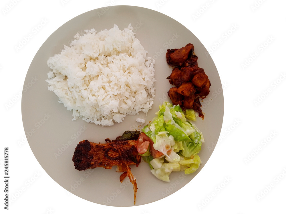 Rice plate with sourced fish and wegetables Rice plate with sourced fish and wegetables
