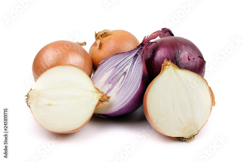 Ripe yellow and red onion isolated on a white background