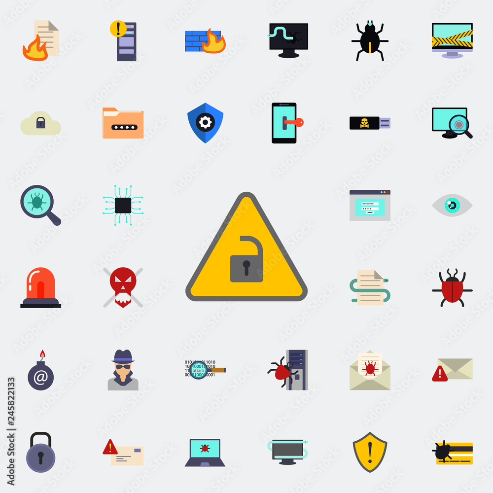 open-lock character icon. Virus Antivirus icons universal set for web and mobile