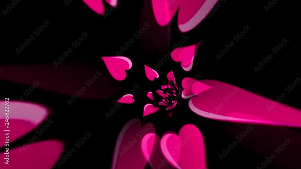 Pink Hearts On Black Background In Time Warp Wormhole Animation Loop Pink Hearts On Black Background In Time Warp Wormhole Animation Loop