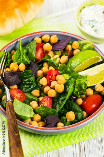 Healthy Vegetarian Salad with Chickpea or Garbanzo Beans. Selective focus.