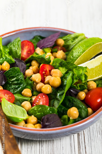 Healthy Vegetarian Salad with Chickpea or Garbanzo Beans. Selective focus.