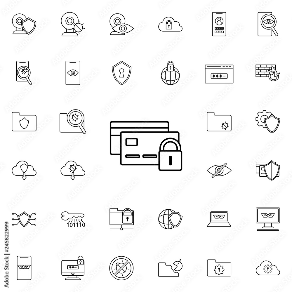 lock credit cards icon. Virus Antivirus icons universal set for web and mobile