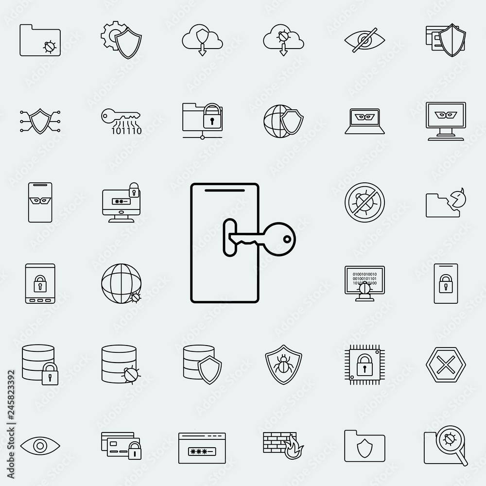key to smart phone icon. Virus Antivirus icons universal set for web and mobile key to smart phone icon. Virus Antivirus icons universal set for web and mobile