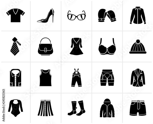 Black Fashion and clothing and accessories icons - vector icon set