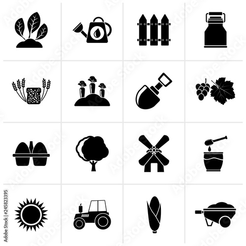 Black Agriculture and farming icons - vector icon set