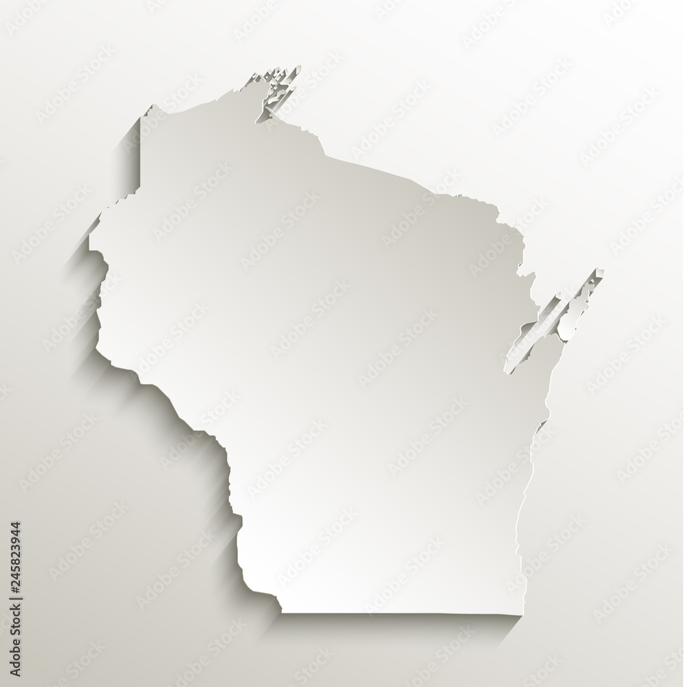 Wisconsin map card paper 3D natural vector