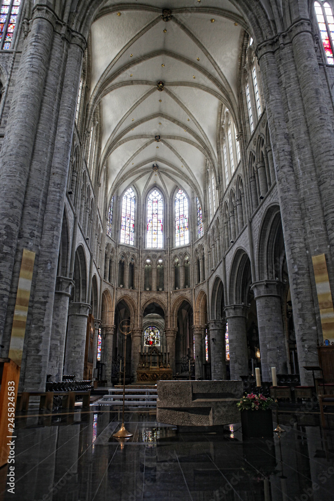 Interior of St. Michael and St. Gudula Cathedral, Brussels,