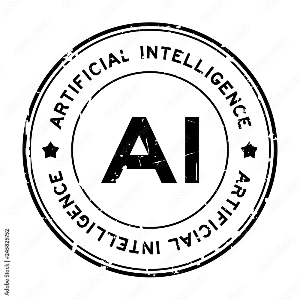 Grunge black AI (abbreviation of Artificial intelligence) word round rubber seal stamp on white background Grunge black AI (abbreviation of Artificial intelligence) word round rubber seal stamp on white background