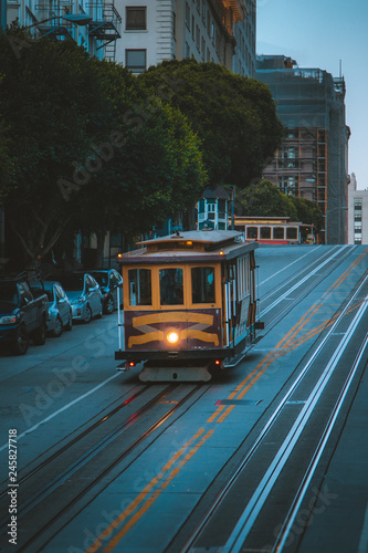 San Francisco Cable Car on California Street at twilight, California, USA